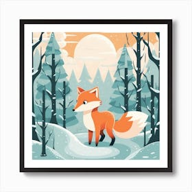 Fox In Winter Forest Art Print