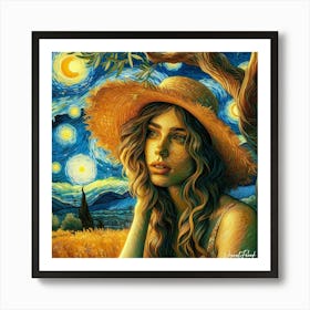 Woman With Straw Hat 1 Art Print