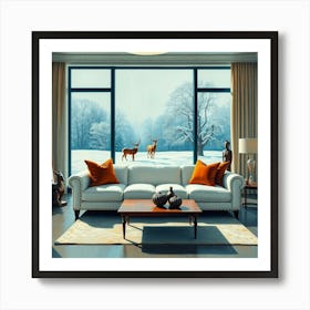 Living Room With Deer 6 Art Print