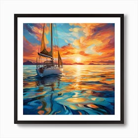 Sailboat At Sunset 17 Art Print