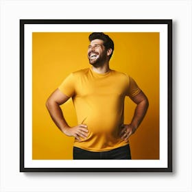 Happy Man Smiling On Yellow Background Art Print