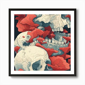 Skulls And Flowers Art Print