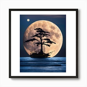 Full Moon With Tree Art Print