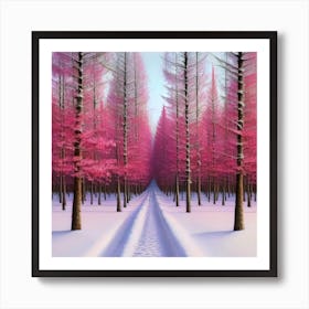Pink Trees In The Snow Art Print