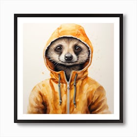 Watercolour Cartoon Meerkat In A Hoodie 6 Art Print