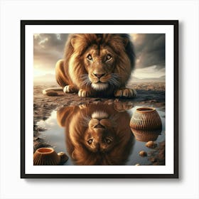 Lion In The Puddle Art Print