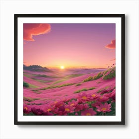 Pink Flowers At Sunset Art Print