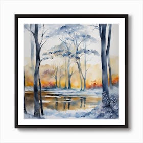 filigree winter trees at sunset Art Print