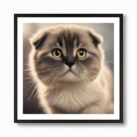 A Cute Scottish Fold Kitty, Pixar Style, Watercolor Illustration Style 8k, Png (13) Art Print