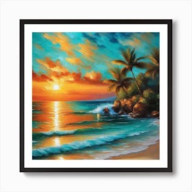 Sunset On The Beach 1072 Art Print