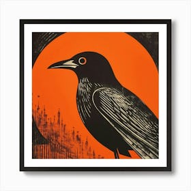 Retro Bird Lithograph Raven 2 Art Print