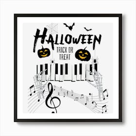 Happy Halloween Funny Skeleton Playing Piano Pumpkin Vibes Art Print