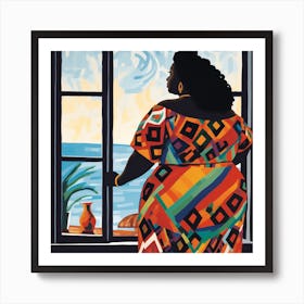 Woman Looking Out Window Art Print