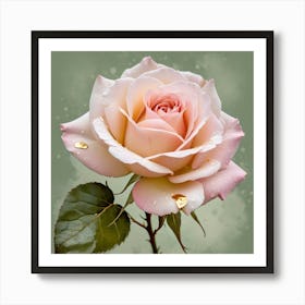 Pale Pink Rose On Grey 04 Art Print