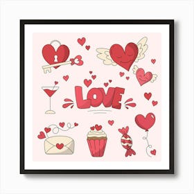 Hand Drawn Valentines Day Element Collection Art Print