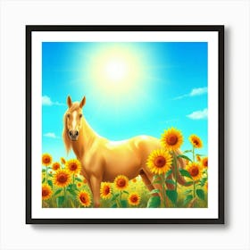 Horse In A Sunflower Field Art Print