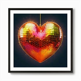 Firefly Heart Shaped, 3d, Disco Ball, Gold, Sparkles, Pink, Orange, Purple, Green, Floating, White B (2) Art Print