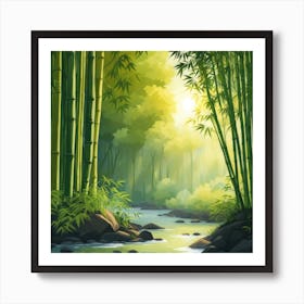 A Stream In A Bamboo Forest At Sun Rise Square Composition 313 Art Print
