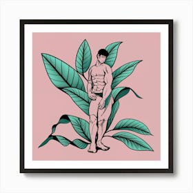 Naked man on plant Art Print