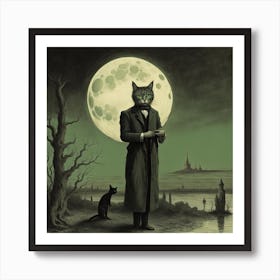 Cat In The Moonlight Art Print