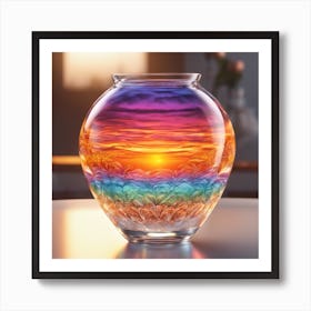 Vivid Colorful Sunset Viewed Through Beautiful Crystal Glass Vase, Close Up, Award Winning Photo A (2) Art Print
