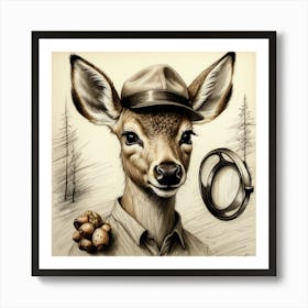 Deer In Hat 2 Art Print