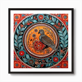 Bird In A Circle Madhubani Painting Indian Traditional Style Art Print