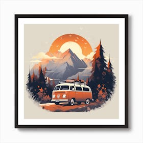 Vw Bus In The Mountains Art Print