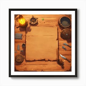 Wooden Table Top View Art Print