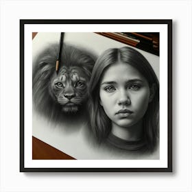 Girl And A Lion Art Print