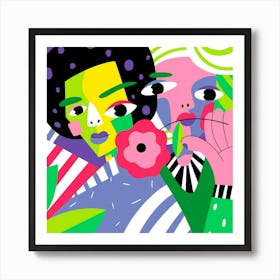 Two Women With Flowers Art Print