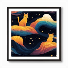 Cats On The Moon Art Print