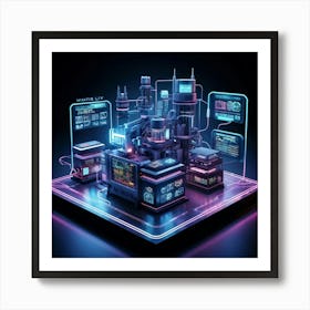 Cutting Edge Industrial Management And Automation System Interface Neon Glowing Lines On A Dark Bac (4) Art Print