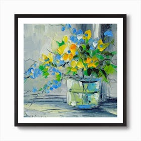Bouquet of blue and yellow flowers Art Print