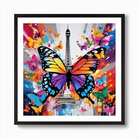 Butterflies And Eiffel Tower Art Print