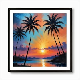 Sunset Palm Trees 3 Art Print