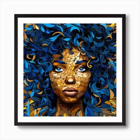 Abstract Portrait Of A Woman With Blue Hair Art Print