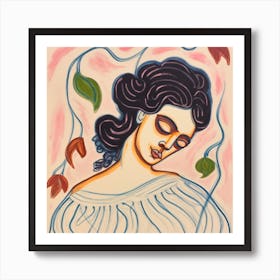 Portrait of Woman With Leaves 01 Art Print