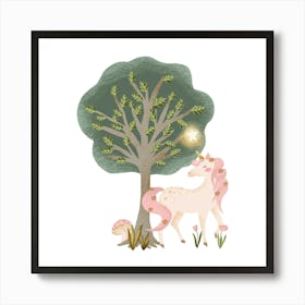 Soft pink unicorn baby girl nursery art print Art Print