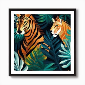 Tiger And Zebra In The Jungle Art Print