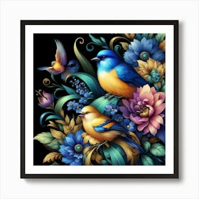 Birds And Flowers 7 Art Print