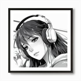 Anime Girl With Headphones 3 Art Print