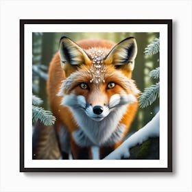 Fox In The Snow 15 Art Print