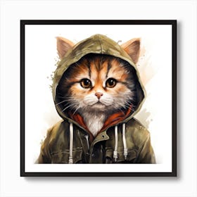 Watercolour Cartoon Ringtail Cat In A Hoodie 1 Art Print