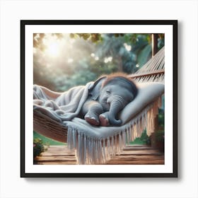 Baby Elephant Sleeping In A Hammock 1 Art Print