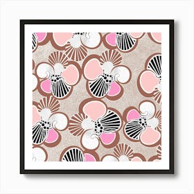 Kaleidoscopic Flowers Earth Pink Black Art Print