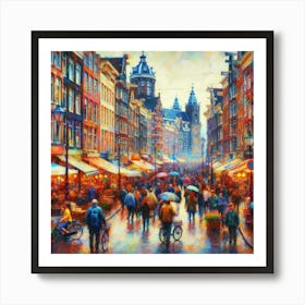 Amsterdam S Bustling Streets Alive With Colorful Impressionistic Strokes, Style Impressionist 1 Art Print