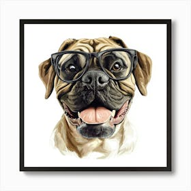 Portrait Of A Dog Wearing Glasses Art Print