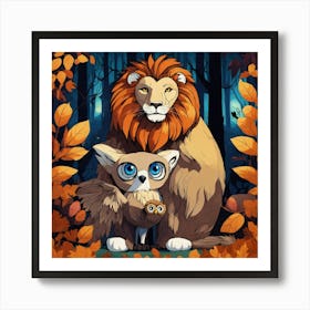 Leo The Lion Hugging The Owl Art Print