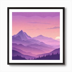 Misty mountains background in purple tone 132 Art Print